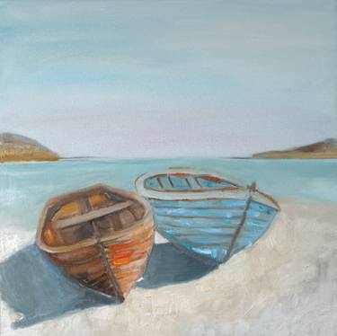 Lonely freedom boats blue oil painting thumb