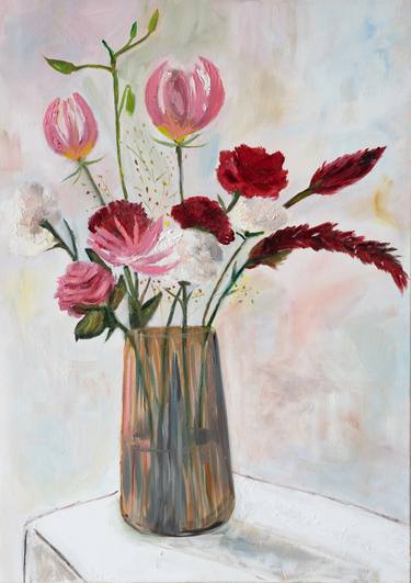 Red Poppy Oil Painting Original Painting Floral Still Life Painting on Canvas Board Poppies Painting -Artwork 12X16 Oil Painting
