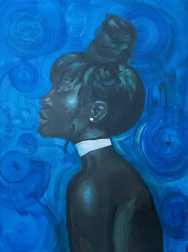 Afro american  woman figurative contemporary portrait on a blue thumb