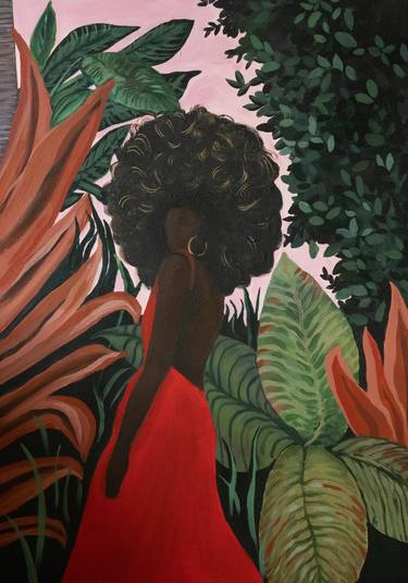 Black woman in red dress figurative contemporary art thumb