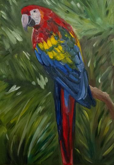 Colourful  texture parrot bird oil painting with pallet knife thumb