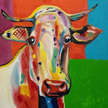 Cow colourful pop art figurative animal art thumb