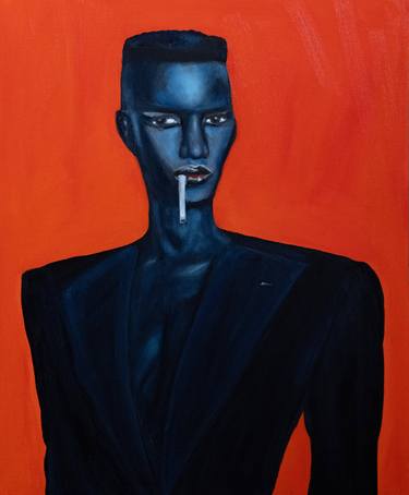 Grace Jones contemporary portrait black woman on a orange thumb