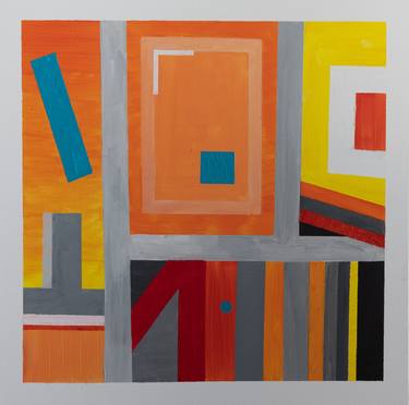 Orange, yellow and grey geometric abstract painting thumb