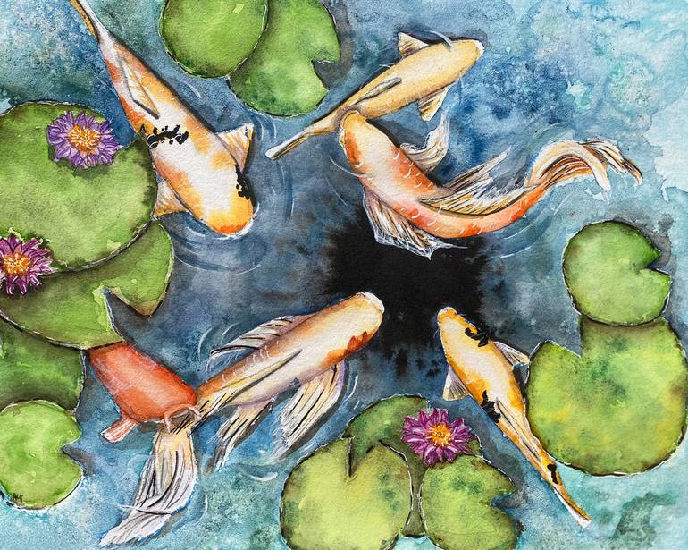 Watercolor Print, Maui Koi Painting by Amy Young | Saatchi Art