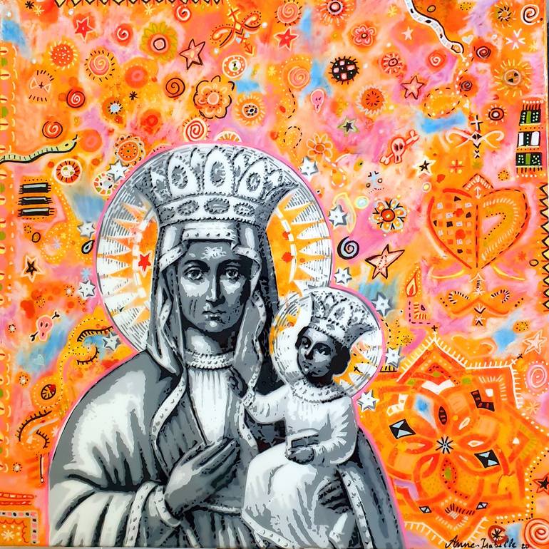 Black Madonna - Orange Painting by Anne-Isabelle Bonifassi | Saatchi Art