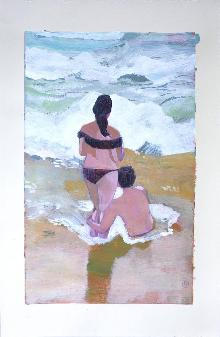 Original Figurative Beach Painting by Delphine Rocher