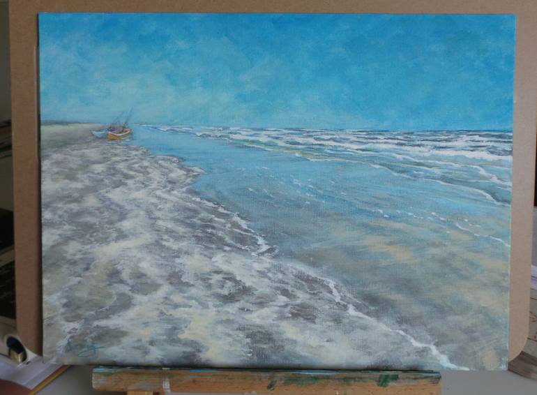 Original Impressionism Beach Painting by Charlie Zhao