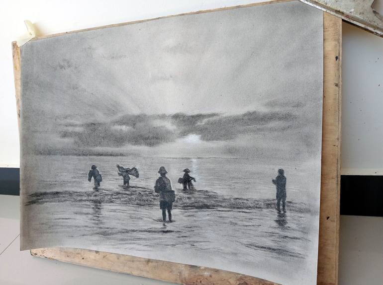 Original Figurative Beach Drawing by Dedy Reru