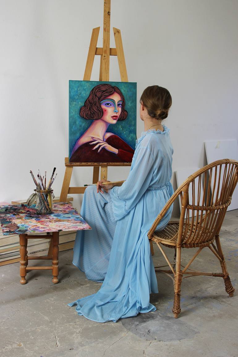 Original Art Deco People Painting by Viola Babol