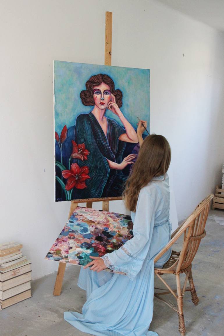 Original Art Deco People Painting by Viola Babol