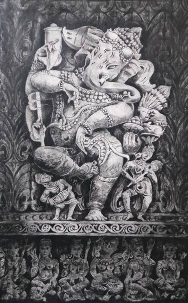Dancing Ganesha. Fresh wall painting. thumb