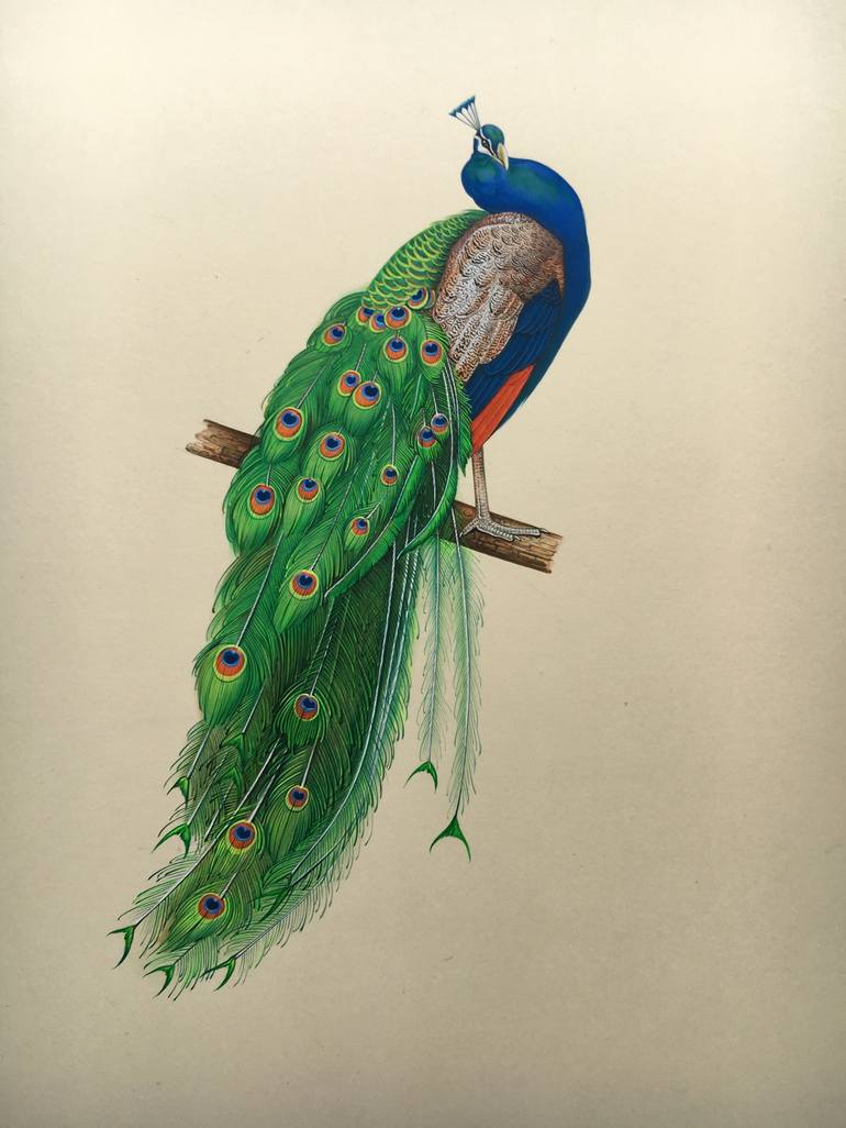 Peacock Handmade Miniature Artwork on Paper Painting by Babulal ...