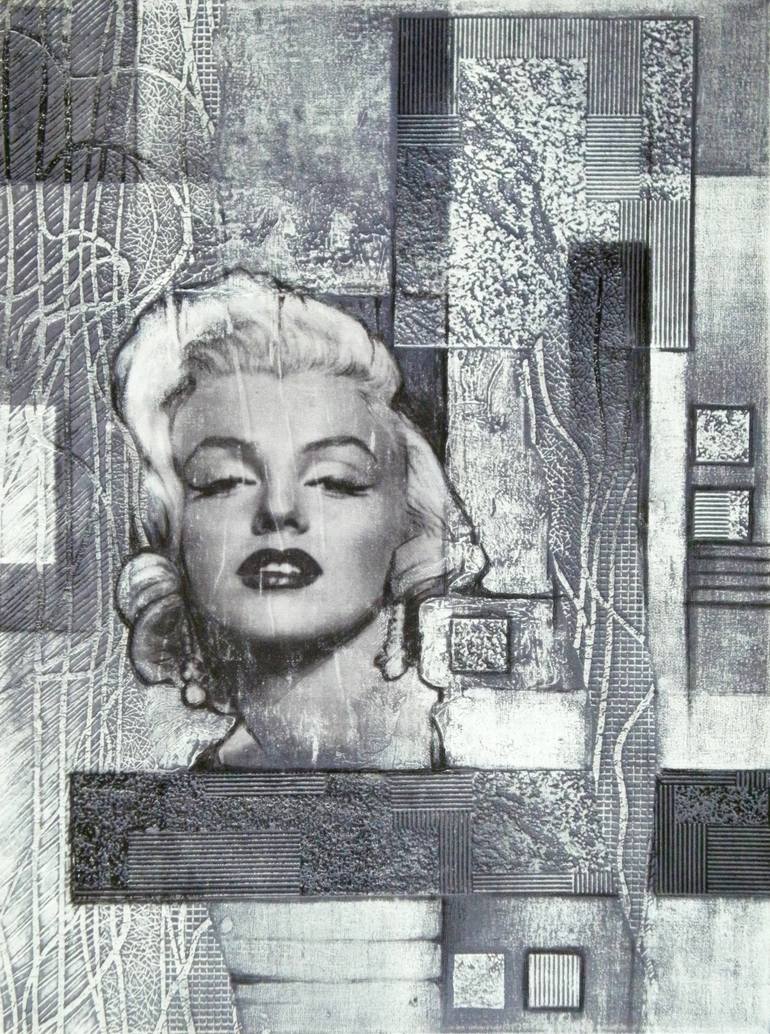 PIXELATED ICON Monroe monochrome black and white abstract Original Painting by daria iv