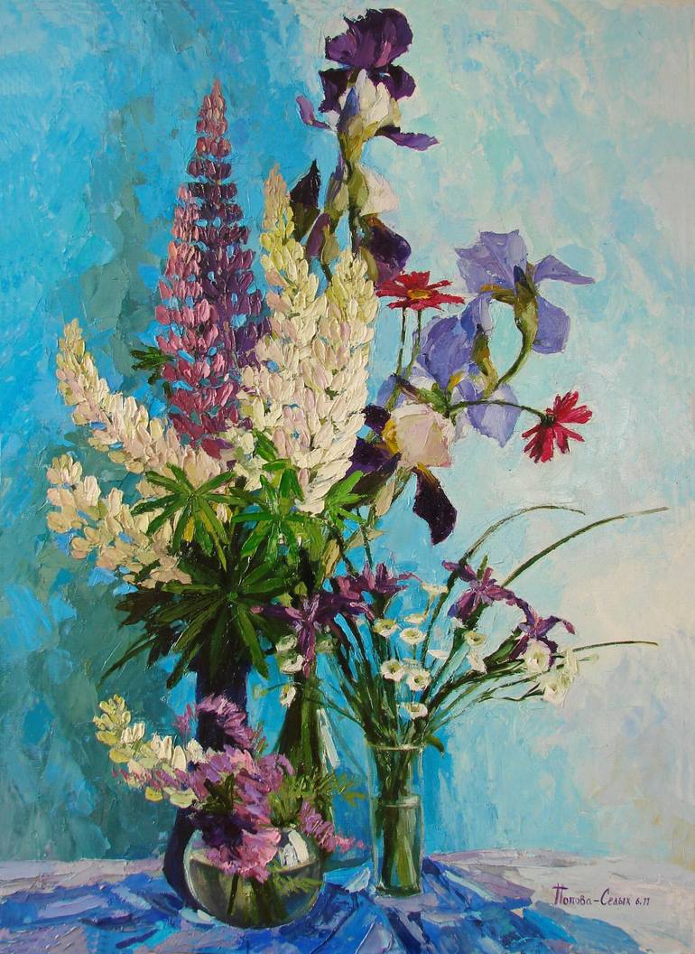 Blue Lupins Painting By Olga Sedykh Saatchi Art