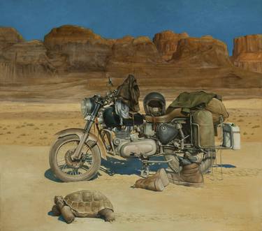 Original Realism Motorcycle Paintings by Robert White