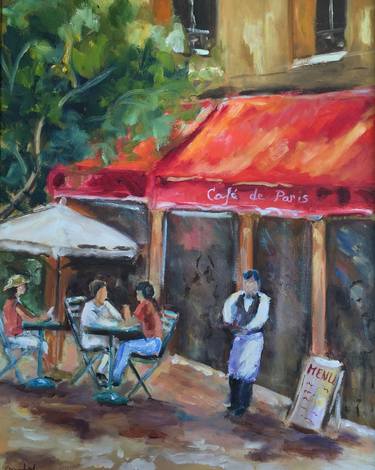 CAFE IN BERLIN — PALETTE KNIFE Oil Painting On Canvas By Leonid