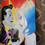 Surely everyone knows that the psychopath Joker from the comic universe has a girlfriend named Harley Quinn. And she's as crazy as the Joker.They have a dangerous relationship and yet they fit together. Ideally crazy couple in love.
The picture is painted with acrylic paints on canvas on a stretcher and covered with protective varnish.