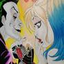 Surely everyone knows that the psychopath Joker from the comic universe has a girlfriend named Harley Quinn. And she's as crazy as the Joker.They have a dangerous relationship and yet they fit together. Ideally crazy couple in love.
The picture is painted with acrylic paints on canvas on a stretcher and covered with protective varnish.