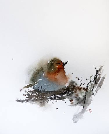 Robin bird on nest #1 thumb