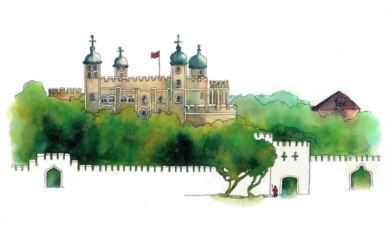 Original Architecture Painting by Rick Smith | Contemporary Art on Paper | The Tower of London