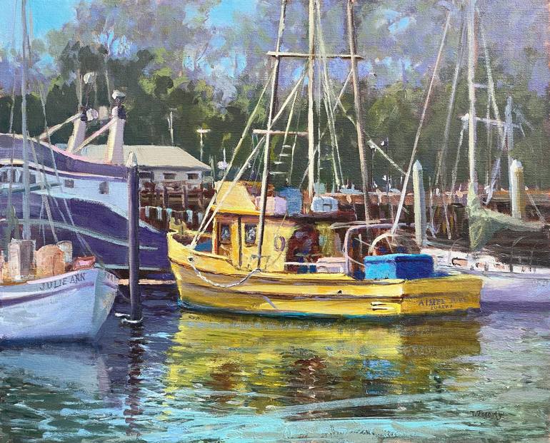 Boats Anchored In Noyo Harbor Painting by Tatyana Fogarty