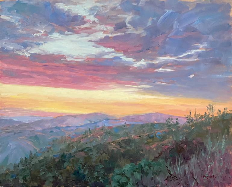 Sunset Last Light Over Mountains Painting by Tatyana Fogarty | Saatchi Art