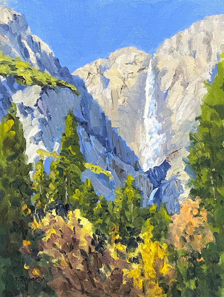 Yosemite painting, discount autumn landscape painting, waterfall painting, original watercolor.