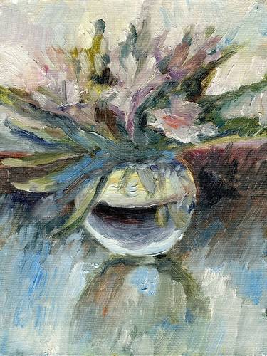 morning spring flowers on the windowsill impressionism style thumb