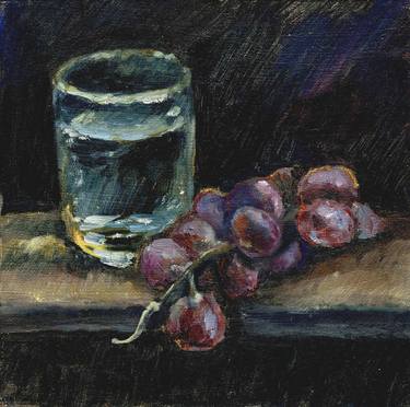 Grape and glass of water Still life oil thumb