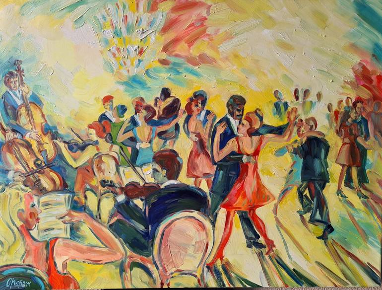 Original People Painting by Olesja Pop  Expressionism Art on Canvas  Dancers