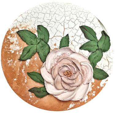 PINK ROSE - sculpture painting, original floral painting, round painting, flower painting, original palette knife painting, floral still life, impasto art thumb