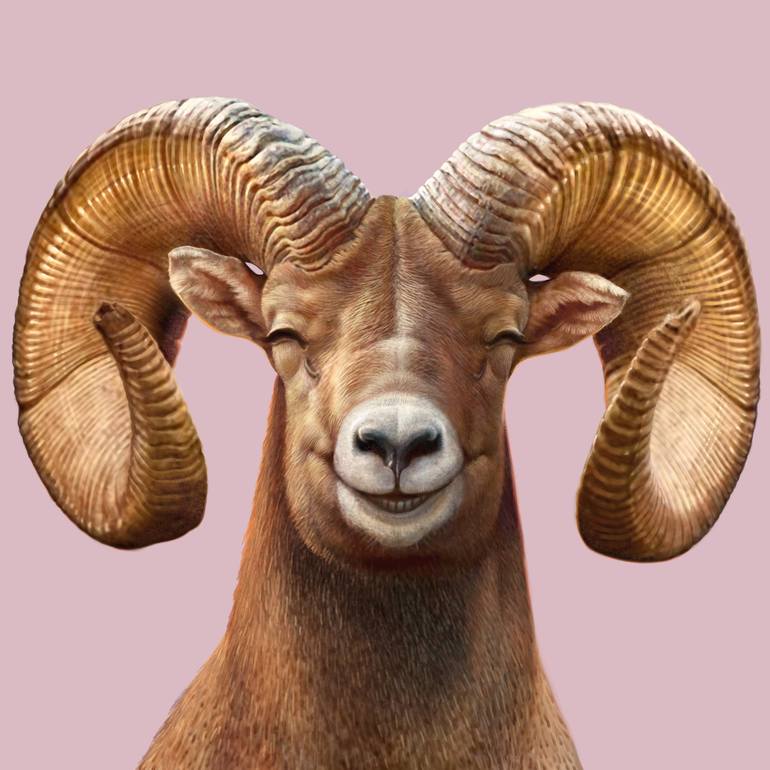 Medium Realistic Metal Ram's Head Big Horn Sheep Button 