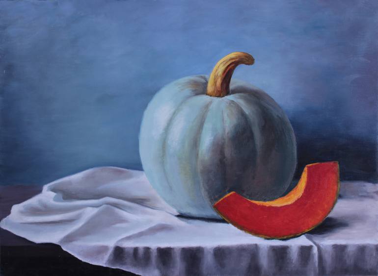 Still life with blue pumpkin Painting by Yaroslavna Antonova | Saatchi Art
