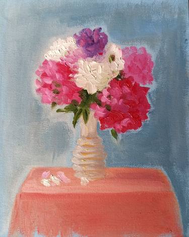 Bright phloxes in a white vase. Vintage thumb