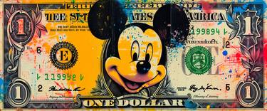 US dollar bill with Mickey Mouse thumb