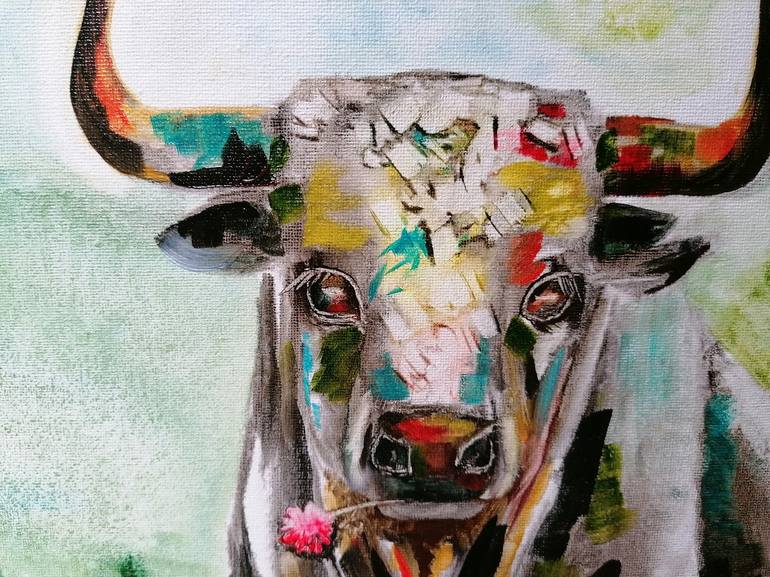 Original Expressionism Cows Painting by Irina Kolykhalova