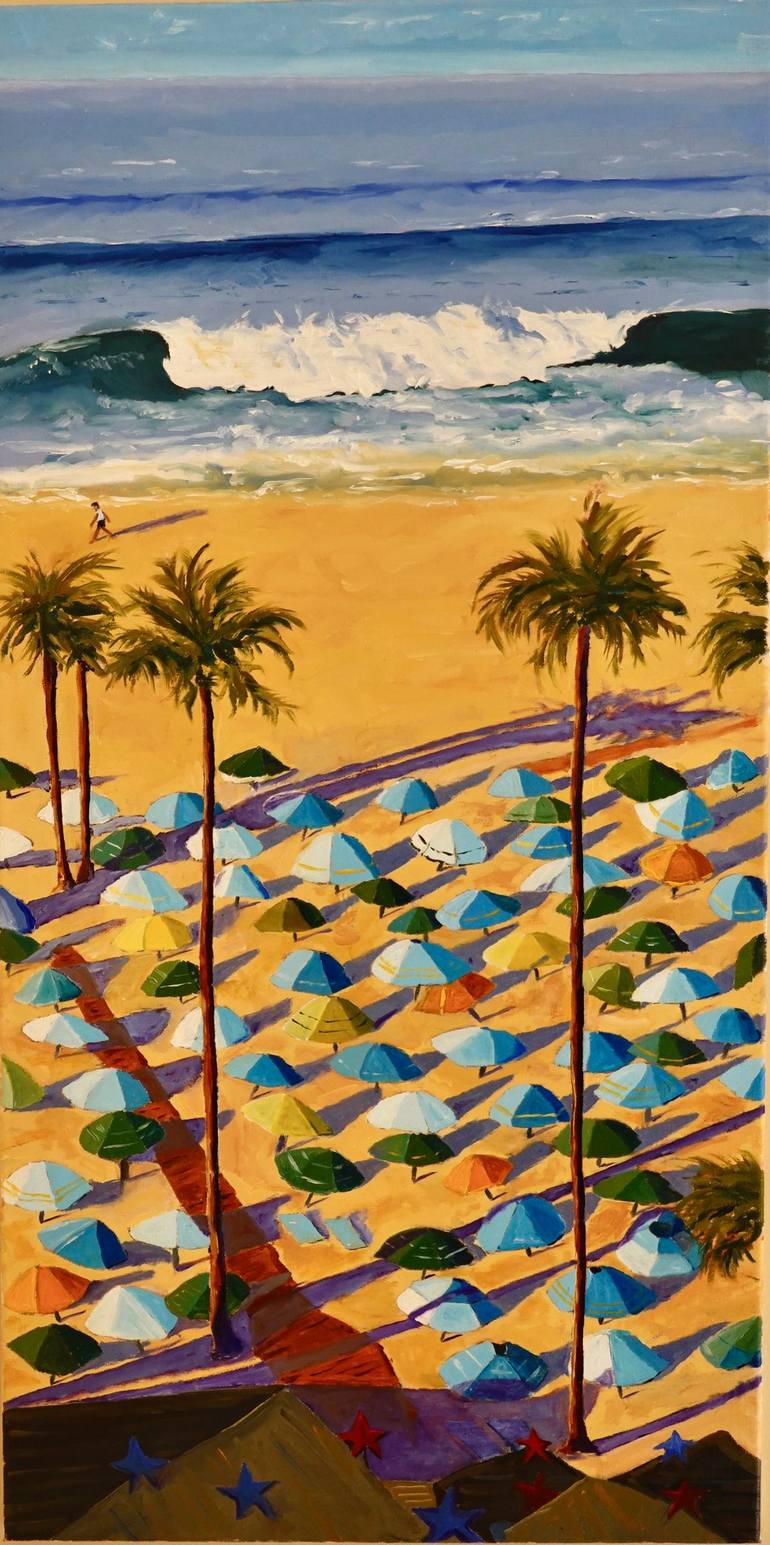 Original Beach Painting by David Jackson | Figurative Art on Canvas | 4th of July, 6 AM