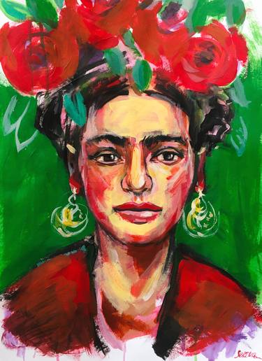 Frida Kahlo Portrait painting Print Wall Art Acrylic Artwork Home Decor 22" x 16" Mexican Art thumb
