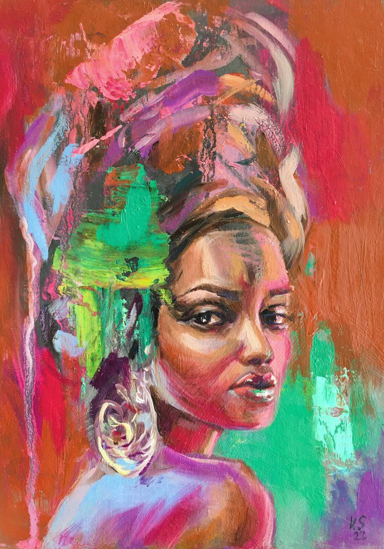Portrait African Woman Wall Art African Diverse Painting by Valeriya ...