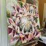 Original abstract oil painting "Protea", created with brushes and palette knife on primed canvas. Heavy textured.
This Art work is one-of-a-kind Original painting derived from my own observation, imagination and sketch.
This work is a gallery-wrapped canvas on wooden stretchers and ready to hang. The sides are painted and don't need framing.
This is an original painting, signed on the front and on the back.
This artwork will be delivered with signed Certificate of Authenticity.