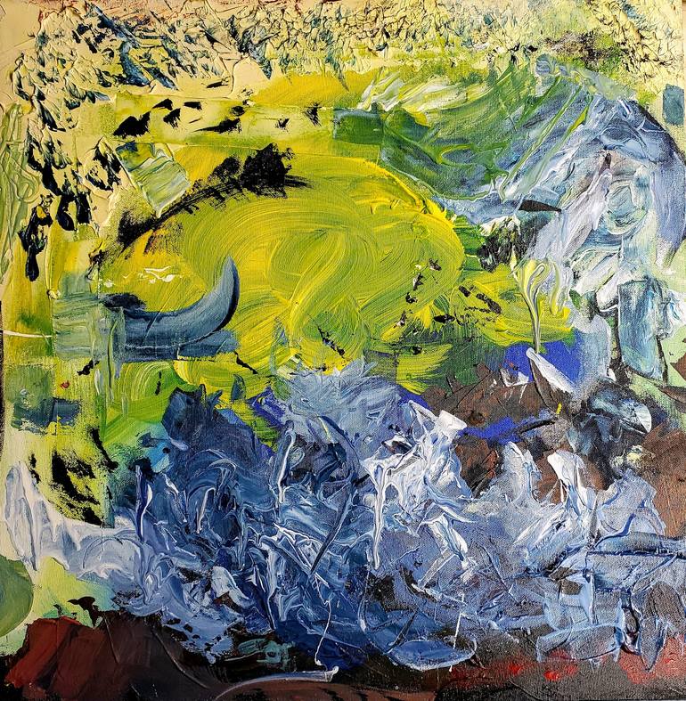 Pthalo blue & yellow No. 1 Painting by Leo Wyatt | Saatchi Art