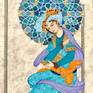 This form of persian figure is one of the most common of paintings from Safavid school specially Isfahan school, i am inspired with geometric patterns in this painting as background. 
This painting took about 45 hours time and has worked with cat hair artist brushes and colors with very good quality.
