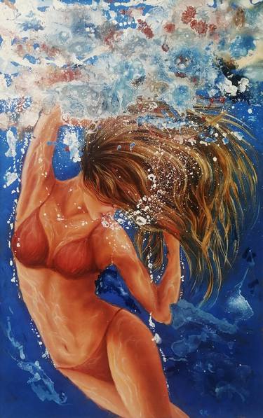 Red Sea - paintings with the sea, girl in the water, beach, beautiful girl thumb