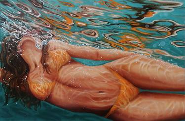 Water nirvana - contemporary art, woman, oil painting, figure, girl, sexy, female, pop art, erotic, office decor, home interior thumb