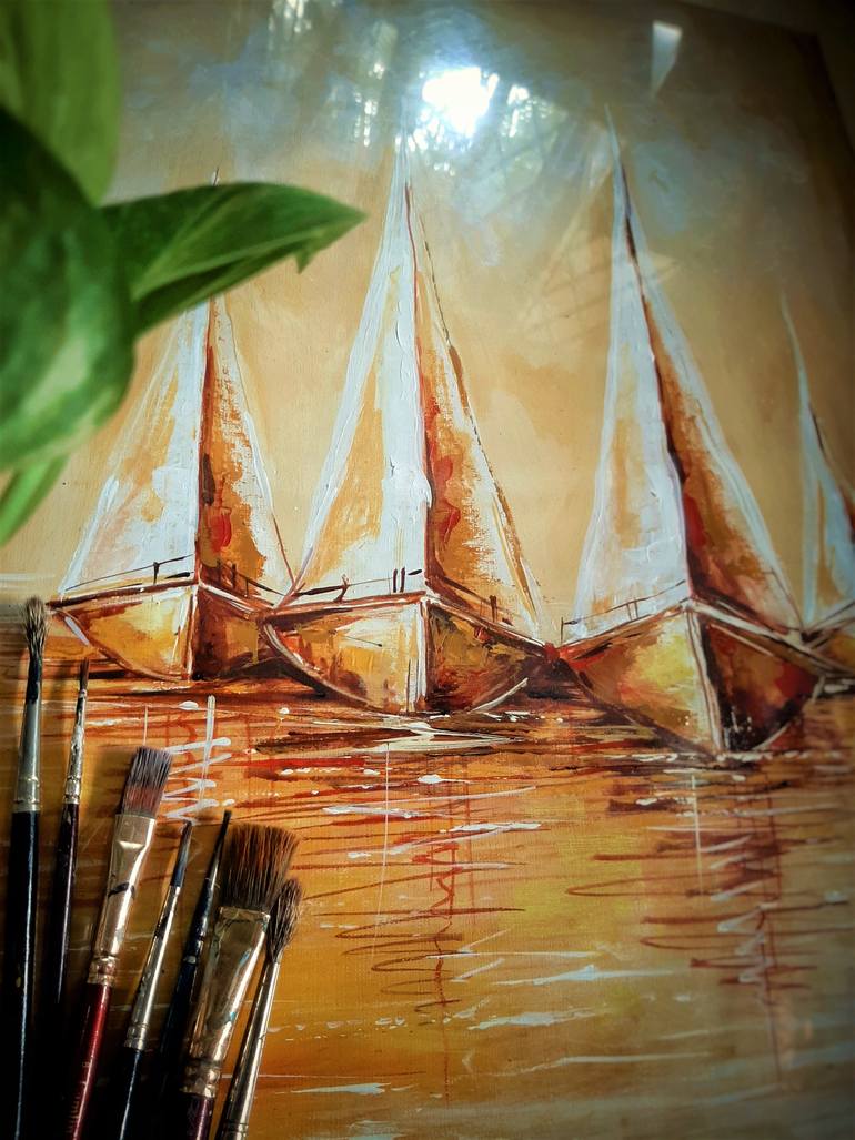 Original Abstract Boat Painting by Revathi Nandana