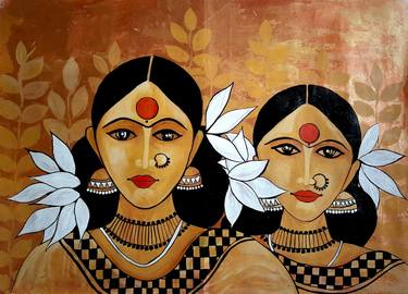 Original Abstract Rural life Paintings by Revathi Nandana