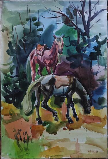 Horses in the forest thumb