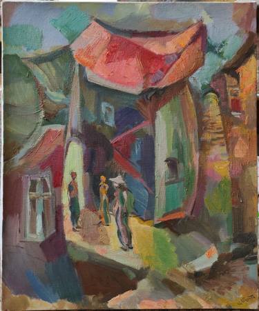 Original Cubism Cities Painting by Avetis Mkrtchyan