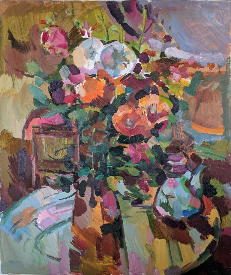 Flowers And Teapot Painting by Avetis Mkrtchyan | Saatchi Art